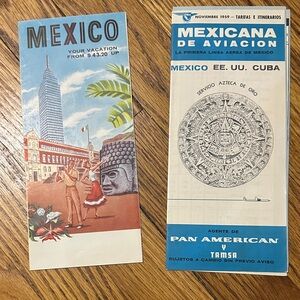 MEXICANA Blue and White Route Maps and Tour Brochure of Mexico and sightseeing